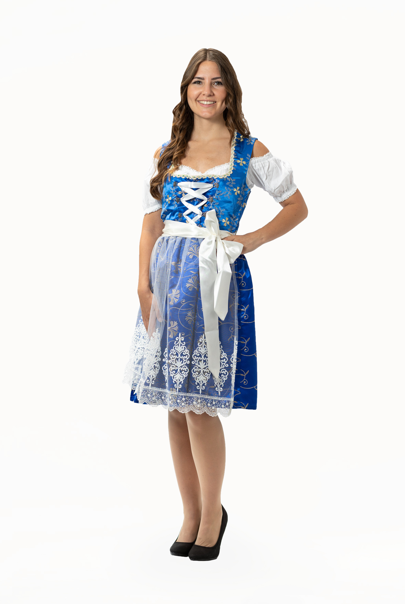 Dirndl Blauer Blutentraum mit Tüll Schürze