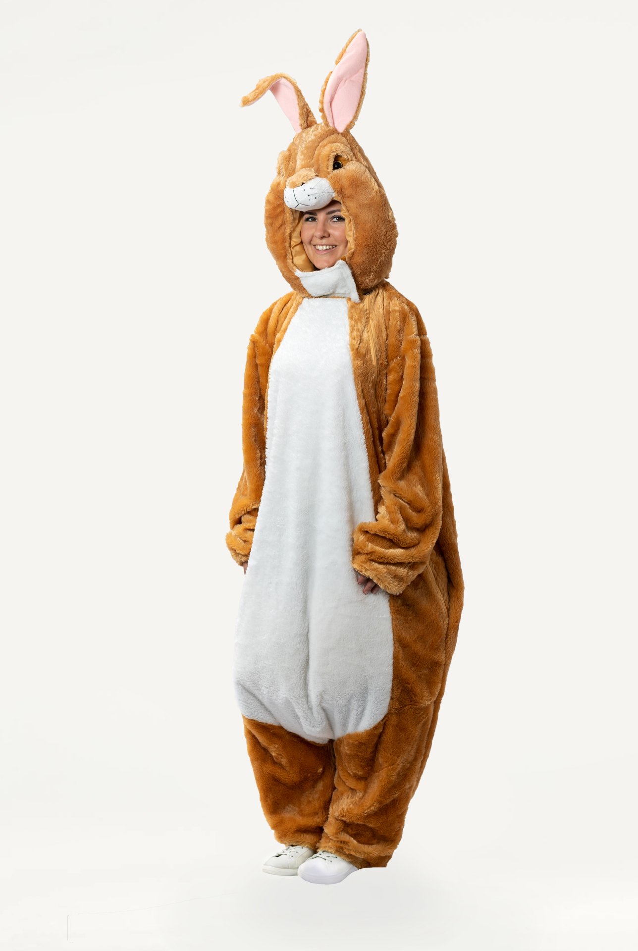 Hasenkostüm unisex, hellbraun/weiß sichtbares Gesicht / Kopf einzeln